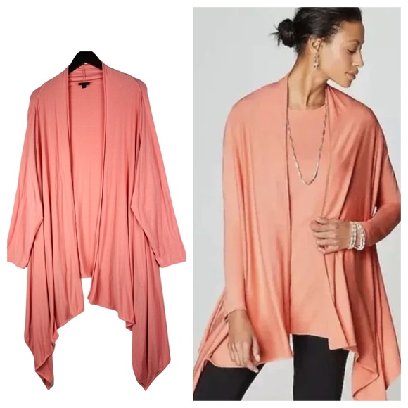 J Jill Wearever Collection Sz 3X 22 24 Cardigan Sweater Peach Apricot Waterfall - Picture 1 of 6